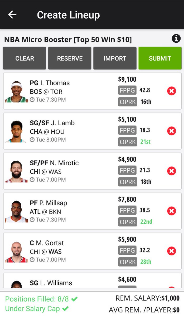 dfskingz1's tweet photo. Busy day here at #DFSKingz, but never to busy to giveaway a lineup, here you go, 1 FREE #DFS #DraftKings #NBA lineup, RT 20 times for more! https://t.co/FzYpyjyEHK