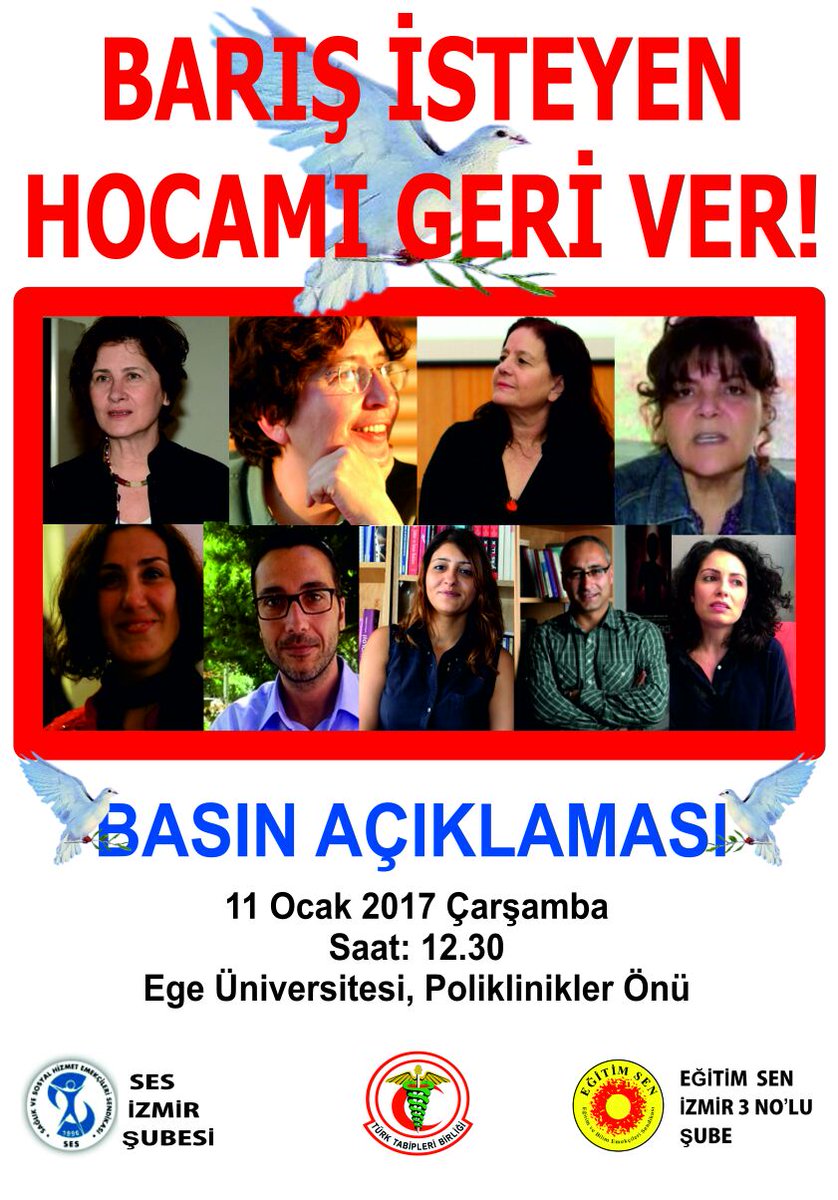 Son #KHK ile ihraç edilen dostlarımız için yarın 12:30'da Ege Üniversitesi, Poliklinikler Önündeyiz! Biz hala #SözümüzünArkasındayız
