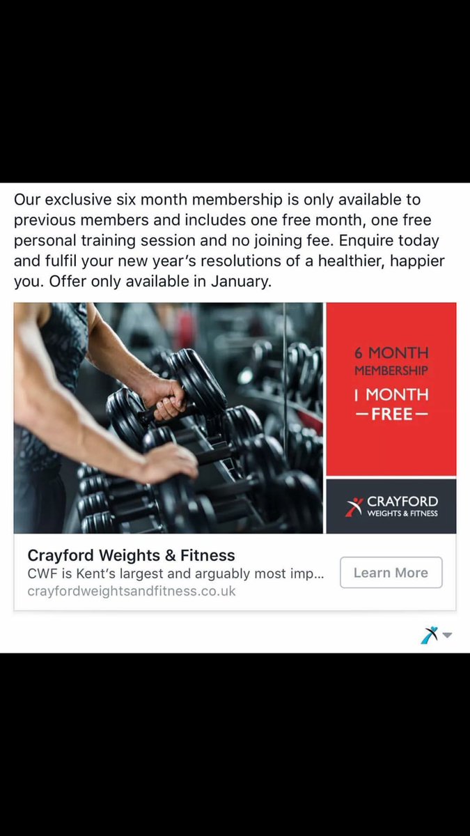 Ex member offer 6 mth membership get 1 mth free and 1 P.T session #crayfordweightsandfitness #offer #loyalty #cwf