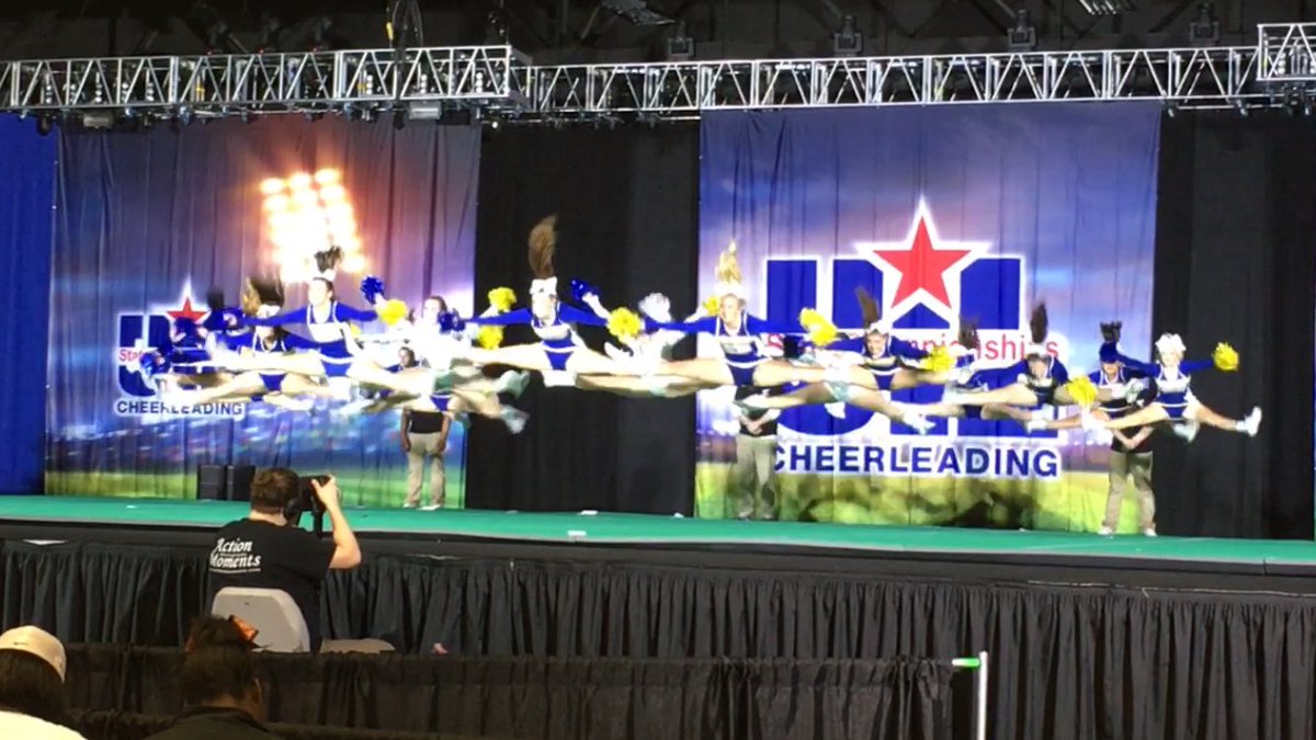 Kicks and jumps at UIL spirit competition!! ❤ Go Tigers!!