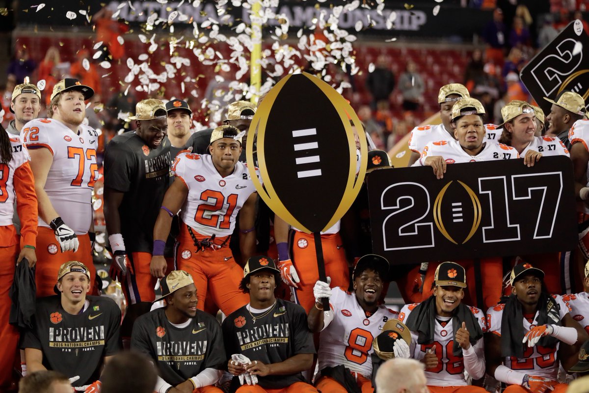 ESPNCFB's tweet photo. The last 7 National Champions:

Alabama
Auburn
Florida State
Ohio State

Clemson beat all four this year. #ALLIN https://t.co/irlKNTvDPo