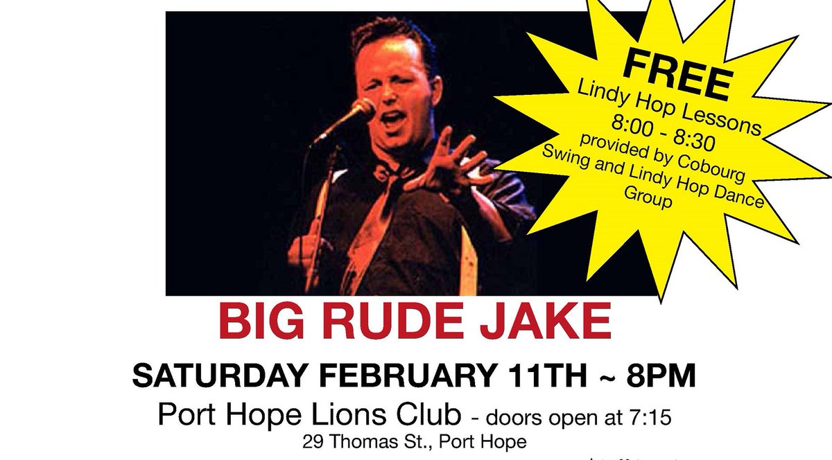Get tix for Swing Dance with <a href="/Bigrudejake/">Jake Hiebert</a> Feb 11th 2017 at Port Hope Lions Club eventbrite.com/e/swing-and-li…