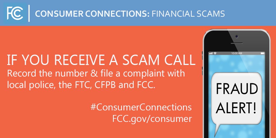 FCC's tweet photo. Do you know who to contact if you receive scam calls? Our latest alert tells you: https://t.co/kXrVJAmnx7 #FCCGov #ConsumerConnections https://t.co/jOpyjqGnQf