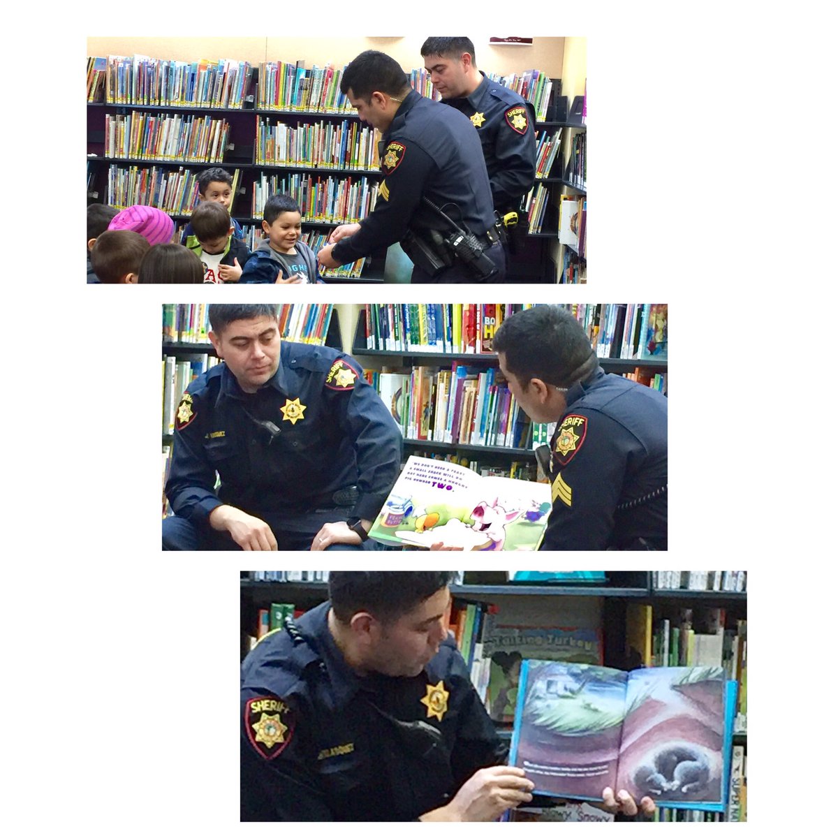 The <a href="/SMCSheriff/">San Mateo County Sheriff's Office</a> does a great job at the Fair Oaks Library reading to youngsters! @RWCLibrary - thanks deputies Velazquez and Padilla