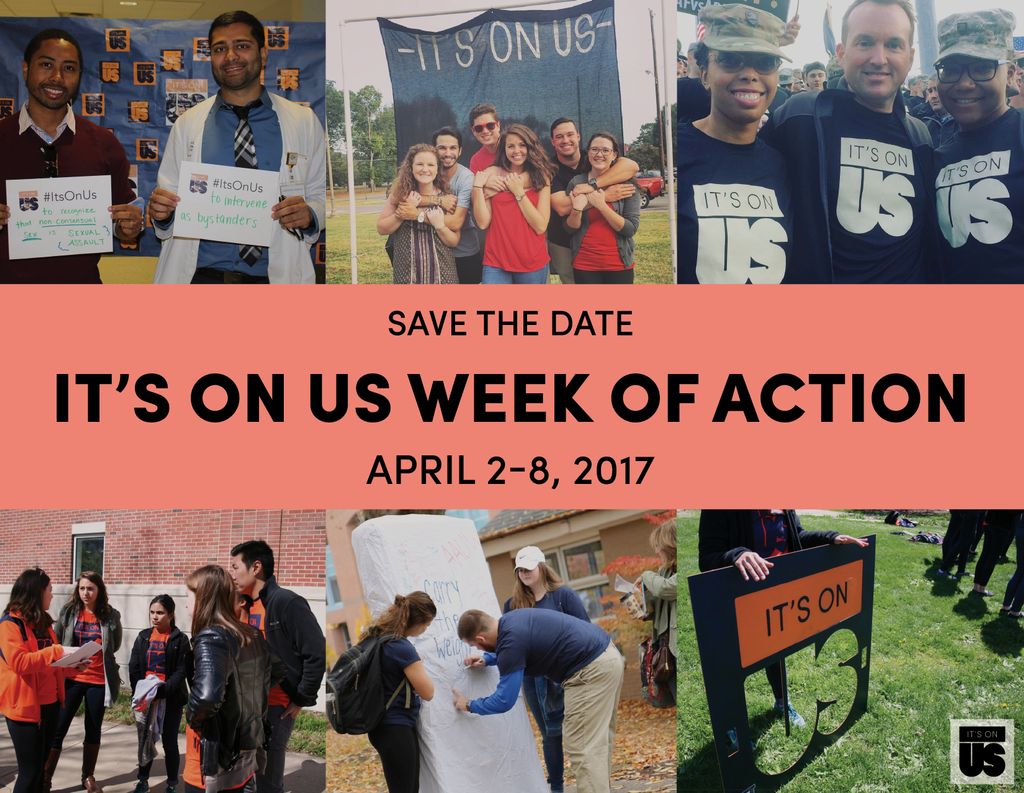 ItsOnUs's tweet photo. Excited to announce #ItsOnUs Spring Week of Action will be April 2-8! What do you commit to hosting on your campus? https://t.co/iyAqi3xgSr https://t.co/pNGkFKTbkB