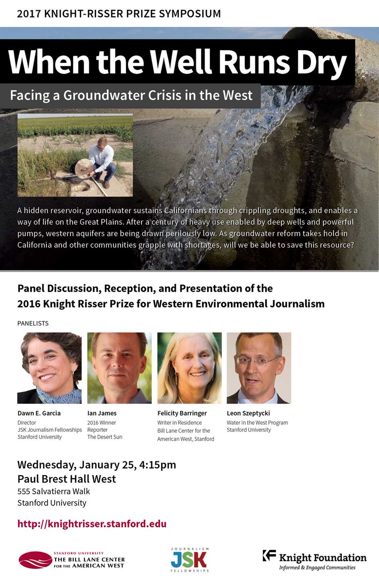 westcenter's tweet photo. Journalists confront a global #groundwater crisis @stanford on Jan. 25. @KnightRisser @JSKstanford 
https://t.co/KlnbeGmF2y @TDSIanJames https://t.co/QEa97Z6hi2
