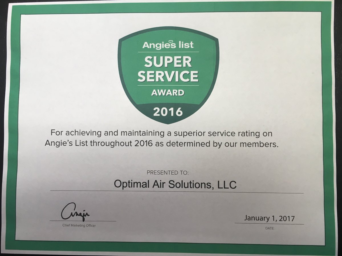 Optimalairtx's tweet photo. Thank you to our loyal customer and followers for the great reviews on Angie's List, and the Super Service Award for 2016! https://t.co/TXWoc2M6x3