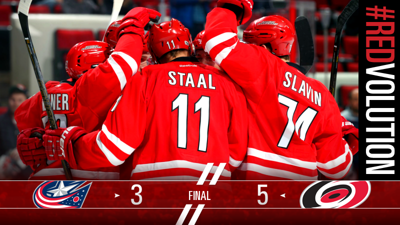 Canes's tweet photo. #CANESWIN!!

[Final] #CBJ 3, #Canes 5
#Redvolution #CBJvsCAR https://t.co/9grYncnsUd