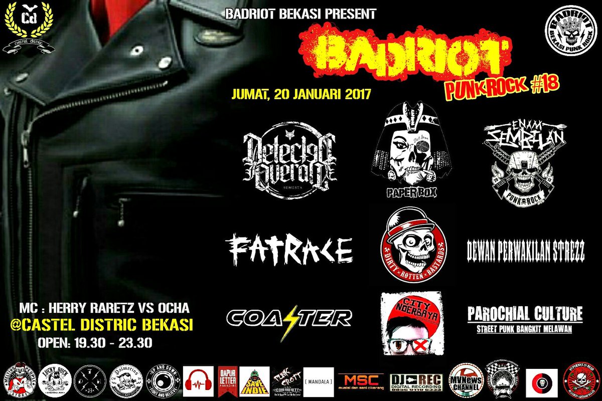 BADRIOT PUNKROCK #18. JUMAT 20 JANUARI 2017. AT: CASTEL DISTRIC BEKASI. OPEN: 19.30 - 23.30. HTM: GRATIS