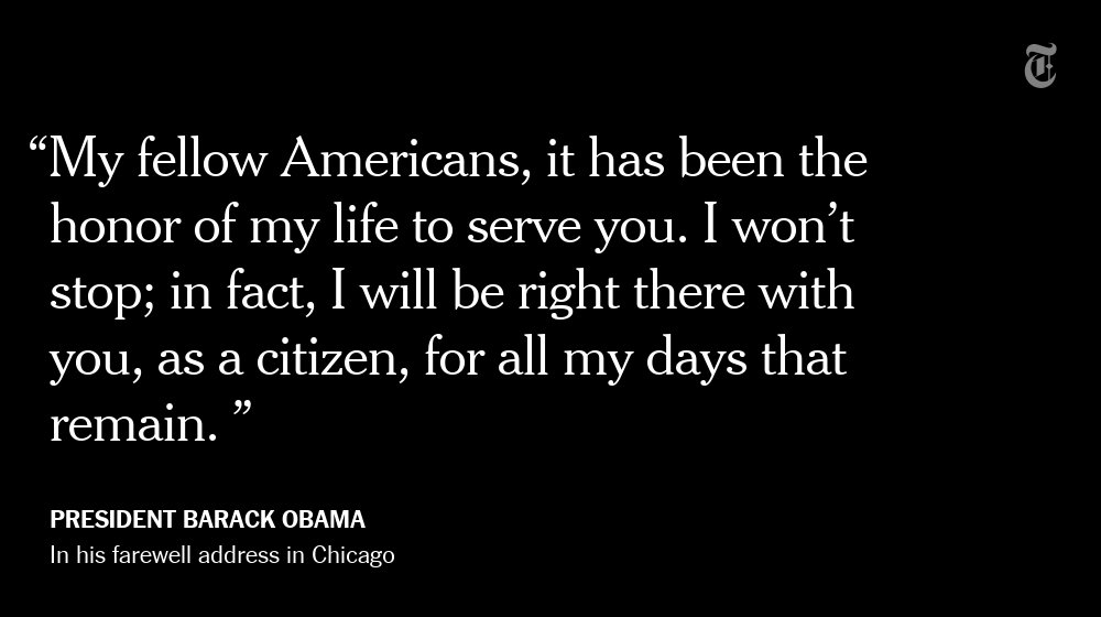 nytimes's tweet image. Watch the full video and read the full text of President Barack Obama's farewell address in Chicago nyti.ms/2ibmzUi