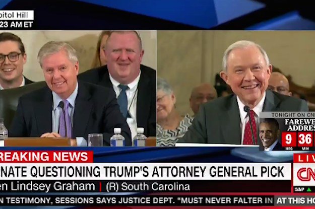 BuzzFeed's tweet photo. People are mad this senator joked about fears some have over Trump’s AG choice https://t.co/f2iAZjBjNS https://t.co/yYwMjSG2lV