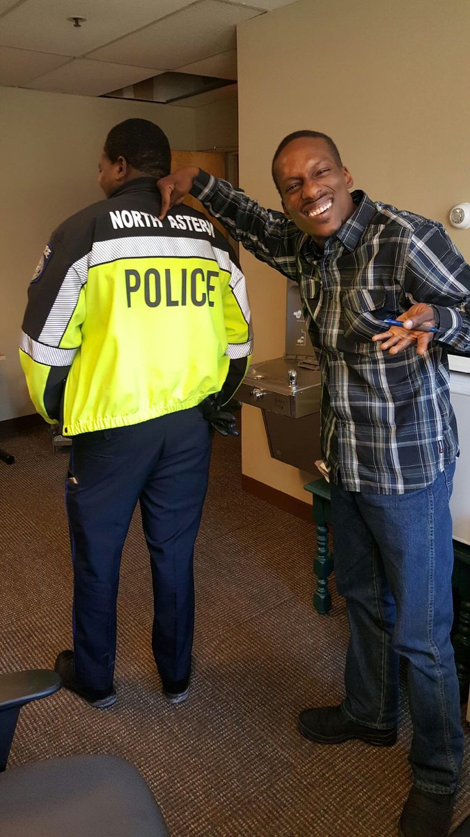 northeasternpd's tweet image. Our Digital Media Specialist, Steven Bukenya busting Ofc. Orville Mason on his defunct lettering #MissingAnE #North_astern #WhatsUpWithThat