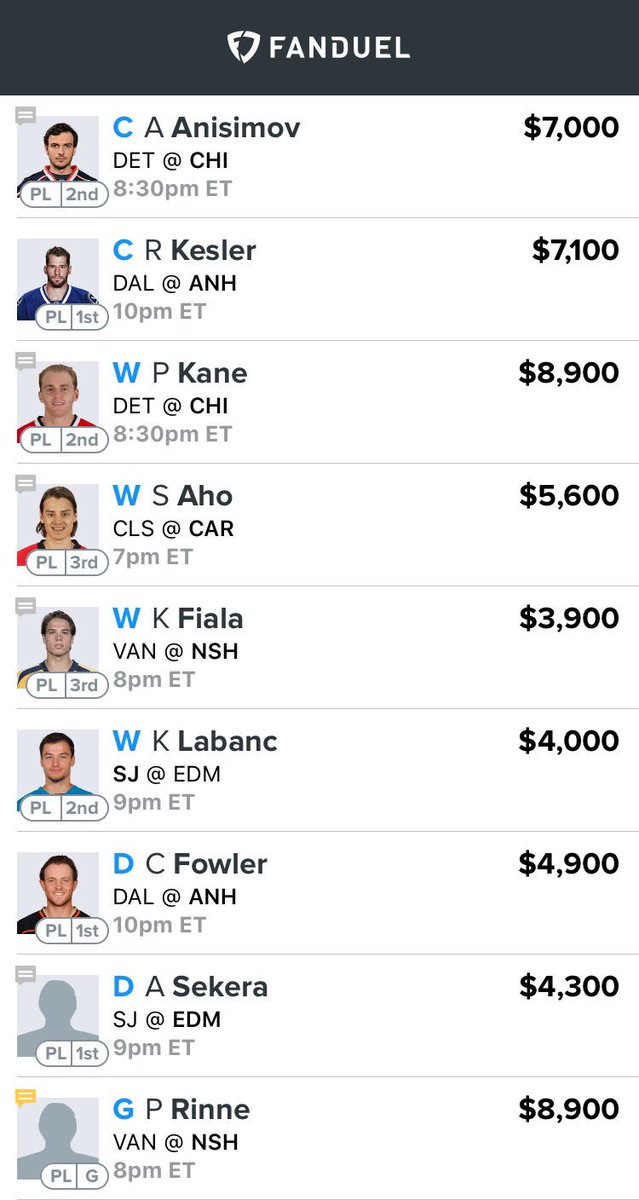 DFSDarkKnight's tweet image. NHL line. Like if using