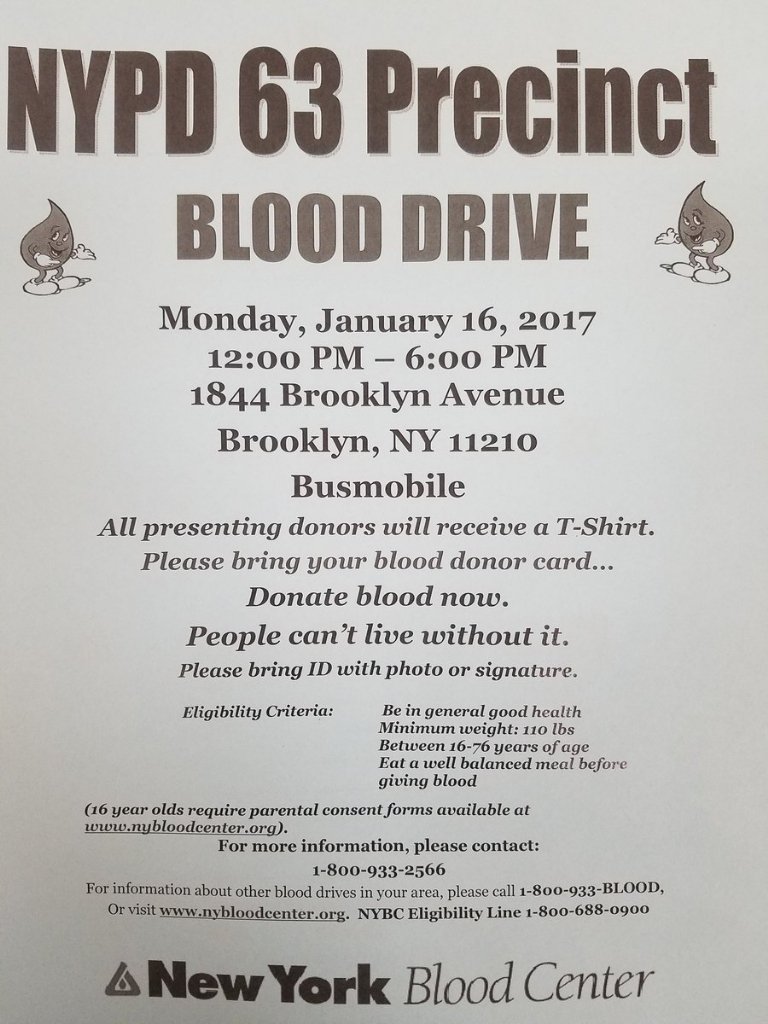 NYPD63Pct's tweet photo. Want to help the #63Precinct save lives?
Stop by the 63 for 15 minutes this Monday from 12-6pm & donate a pint https://t.co/eQvkdLDzeS