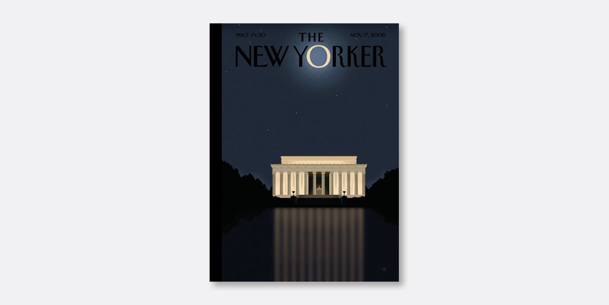 NewYorker's tweet image. President Obama delivered his farewell speech tonight. We published this cover, by @BobStaake, 8 years ago to mark his win. #ObamaFarewell