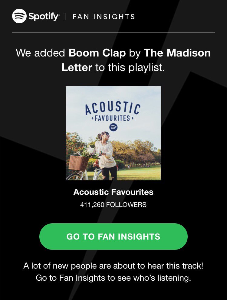 madisonletter's tweet photo. Huge thanks to @spotify for adding our cover of "Boom Clap" to their "Acoustic Favourites" playlist! https://t.co/SkNtoQMtXh