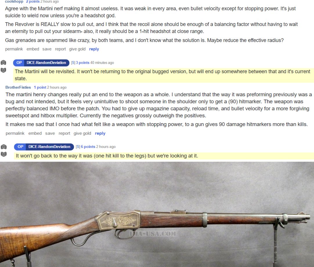 Battlefield Bulletin Report The Martini Henry Won T Go Back To Its Previous State Before December Update Dice Confirms However It Will Be Revisited Bf1 T Co Ddb9e5vhsq