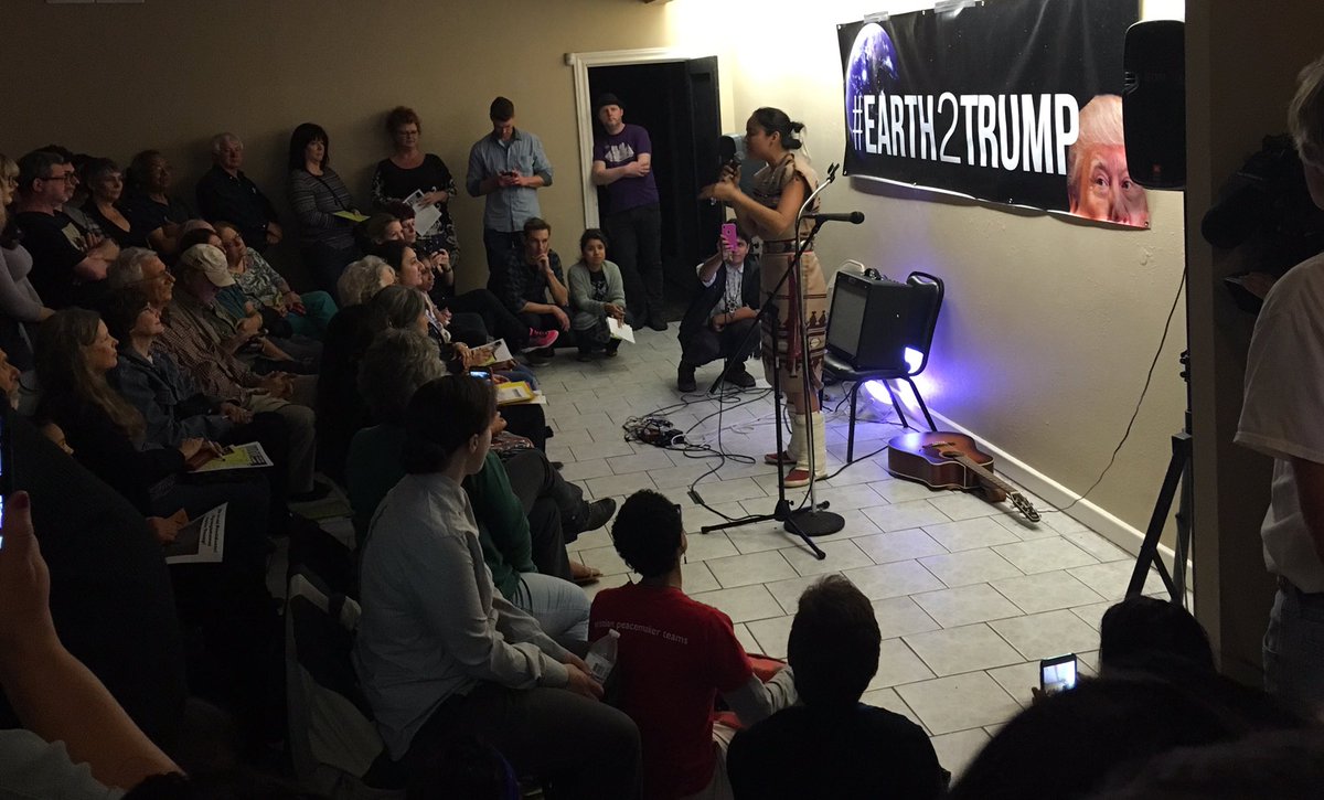 Librotraficante's tweet photo. Lyla June #Earth2Trump flowing at @tejasbarrios #Houston #Texas #Tejaztlan. @HighTechAztec @thepoetmendez https://t.co/Fm7vh26cTT