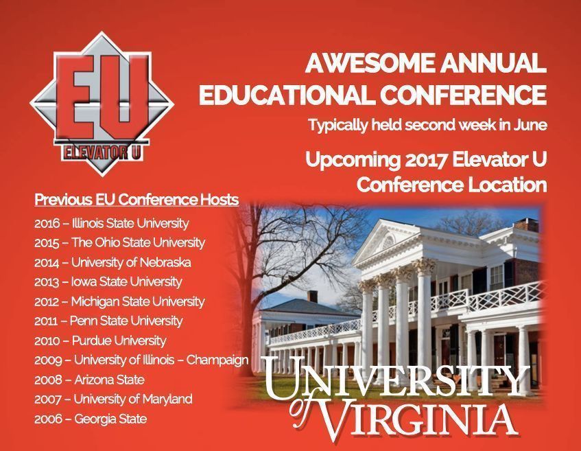 ElevatorWorld's tweet photo. The annual Elevator U conference will take place in Charlottesville, VA June 19-22. https://t.co/d2h3XXkBou #ElevatorU #Virginia #LiftEd https://t.co/4bifBS3dJY