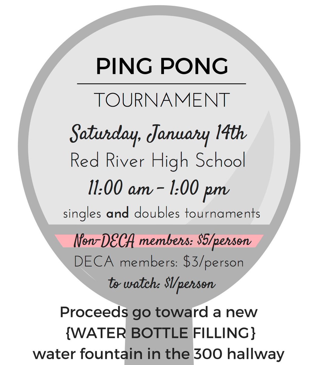 Announcing Red River DECA's First Annual Ping Pong Tournament! Pick up your registration form from <a href="/RRHSOutfitters/">Red River Outfitters</a> to sign up! 😎🏓