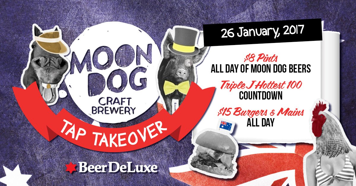 AUSTRALIA DAY = <a href="/triplej/">triple j</a> HOTTEST 100 + $8 <a href="/moondogbrewing/">Moon Dog Brewing</a>   pints + $15 burgers/mains ALL DAY! ow.ly/1VYo307SYcK
