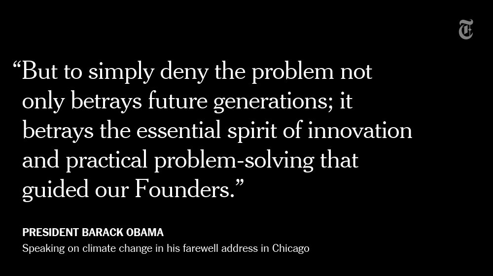 nytimes's tweet photo. "Without bolder action, our children won’t have time to debate the existence of climate change," said Obama https://t.co/mb3O6S1jDq https://t.co/vo8kiOX43n