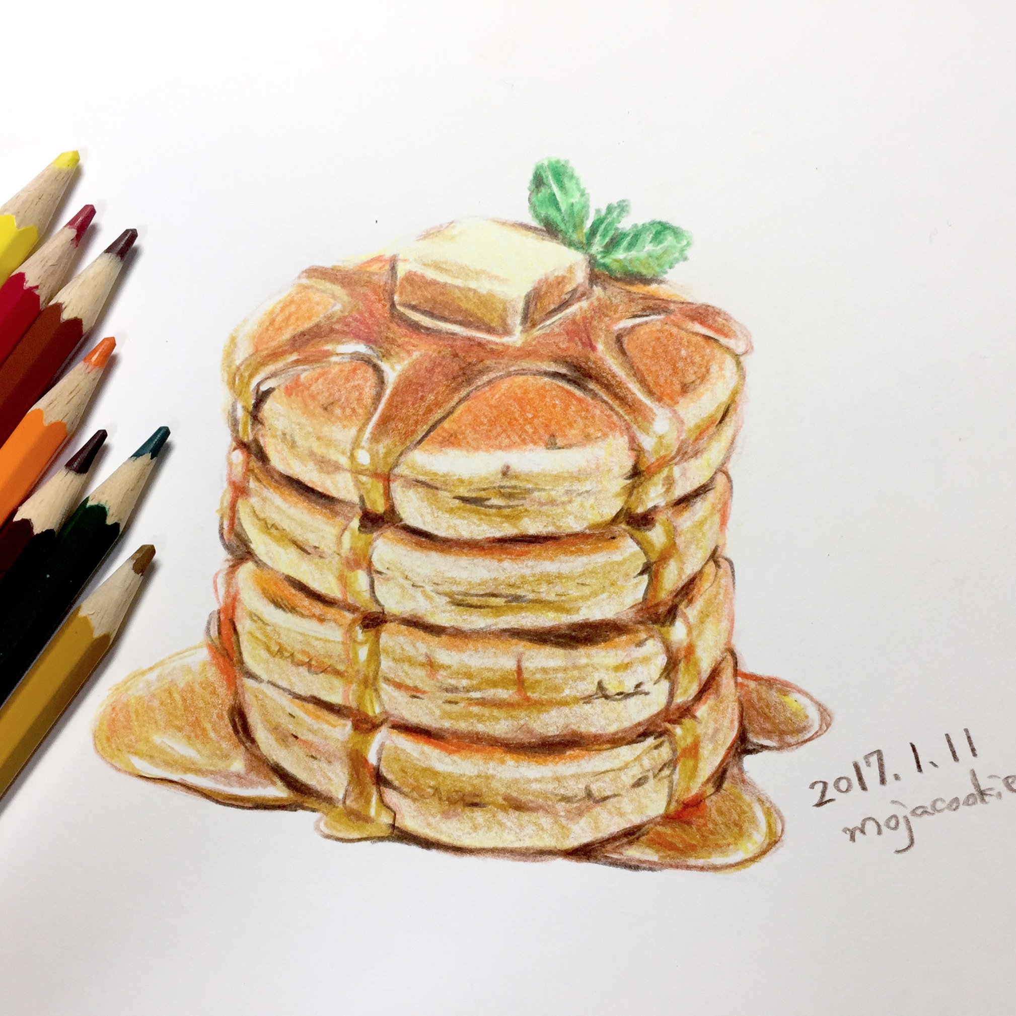 もじゃクッキー 個展10 26 色鉛筆でパンケーキを描いてみたメイキング動画 Bgm有 T Co Gsqnokbd1p Twitter