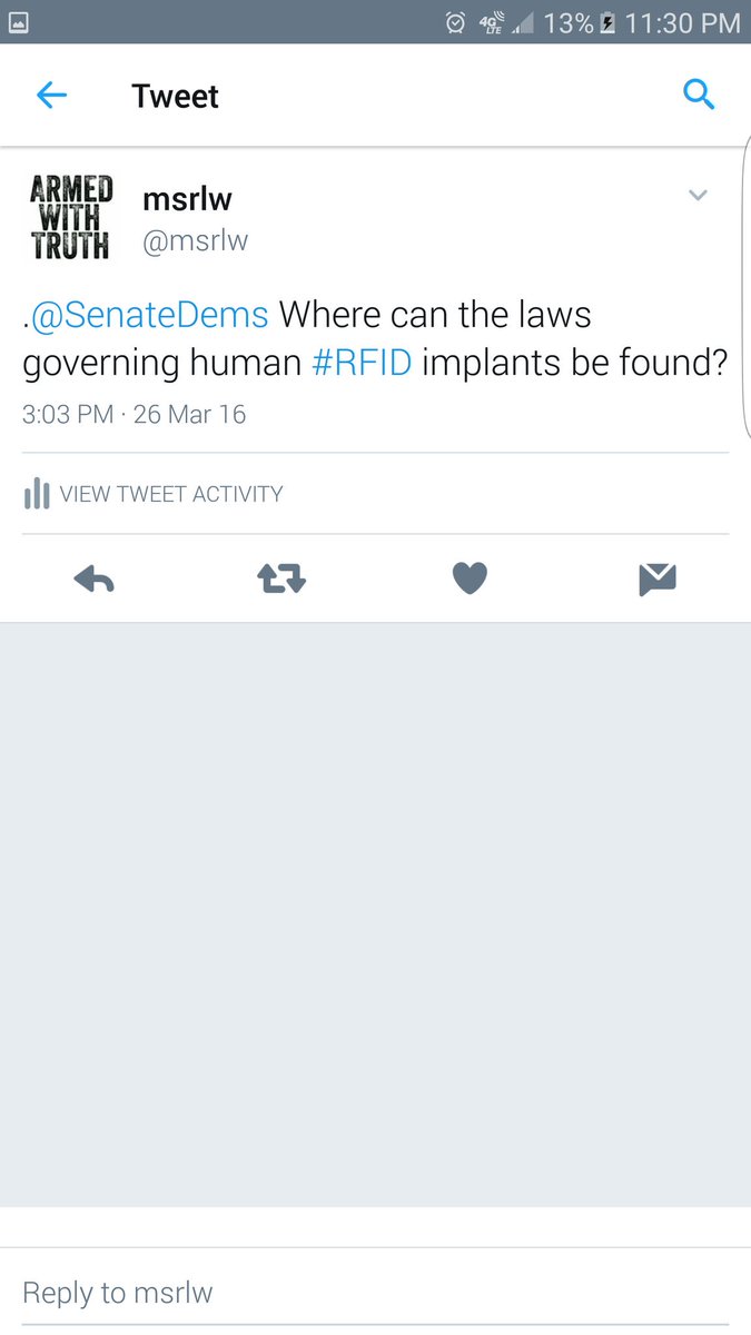 msrlw's tweet photo. Never got a response from .@POTUS .@SenateDems .@HouseDemocrats re: the laws on #RFIDImplants in humans! Anyway, #FarewellObama! #Godspeed! https://t.co/QmaUycCQf0