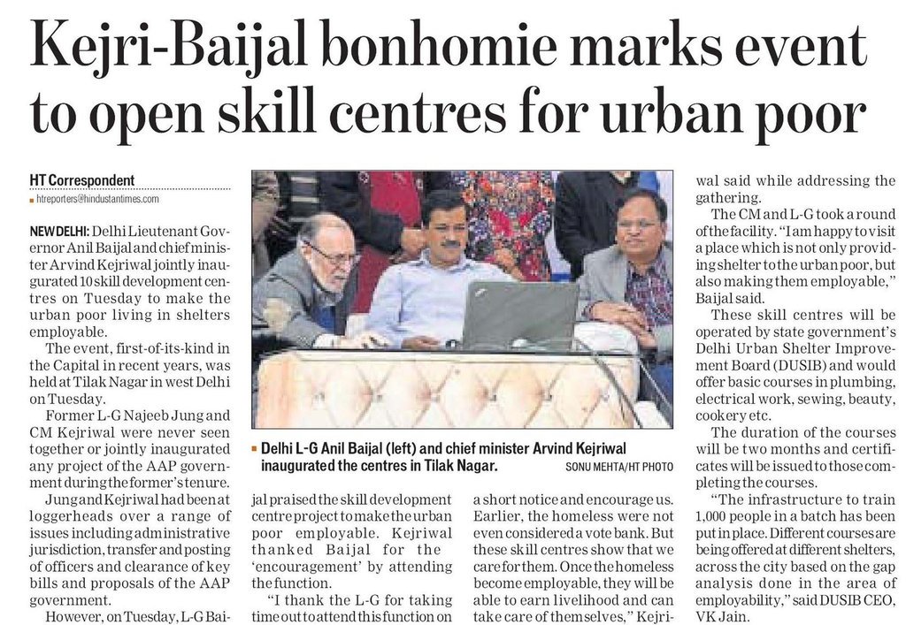 AAPFeedsDelhi's tweet photo. Kejriwal-Baijal bonhomie marks event to open skill centres for urban poor … https://t.co/pYetMIT2Ry https://t.co/hyUebagvzQ