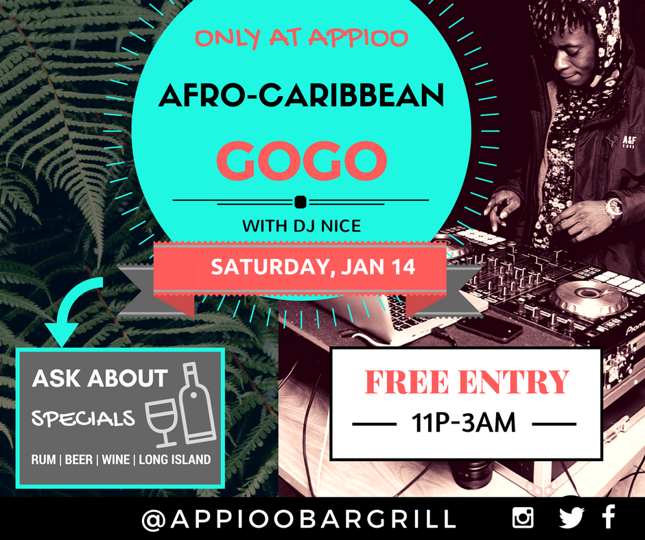 AppiooBarGrill's tweet photo. Enjoy Drink Specials while moving to Afro-Caribbean GoGo only at @AppiooBarGrill #NewYear #DC #Ghana #Food #Africa https://t.co/wlkjuaG0fD