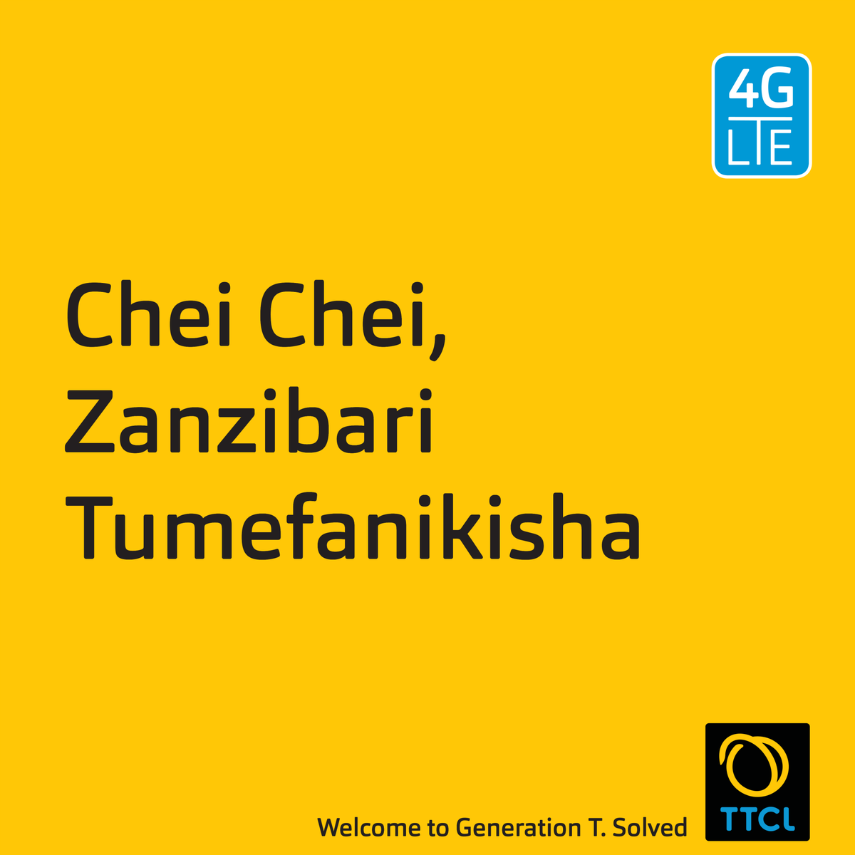 TTCLCorporation's tweet photo. Chei Chei ZANZIBARI. Karibu katika kizazi cha T. Tumefanikisha #TTCL4G #Zanzibar #Boompack https://t.co/k4nJAaMi2a