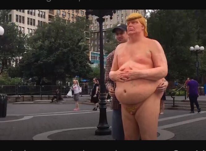 Artists erected a nude statue of Donald Trump in New York City
