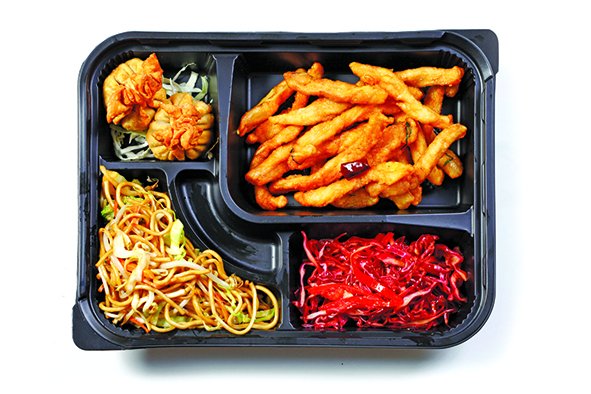 #Bento Menü2🍱Çıtır #ÇinMantısı, #Zencefil Soslu Tavuk, Sebzeli #Noodle, Acı #Lahana Salatası - #Chinese #Dumpling #FriedChicken #sushico