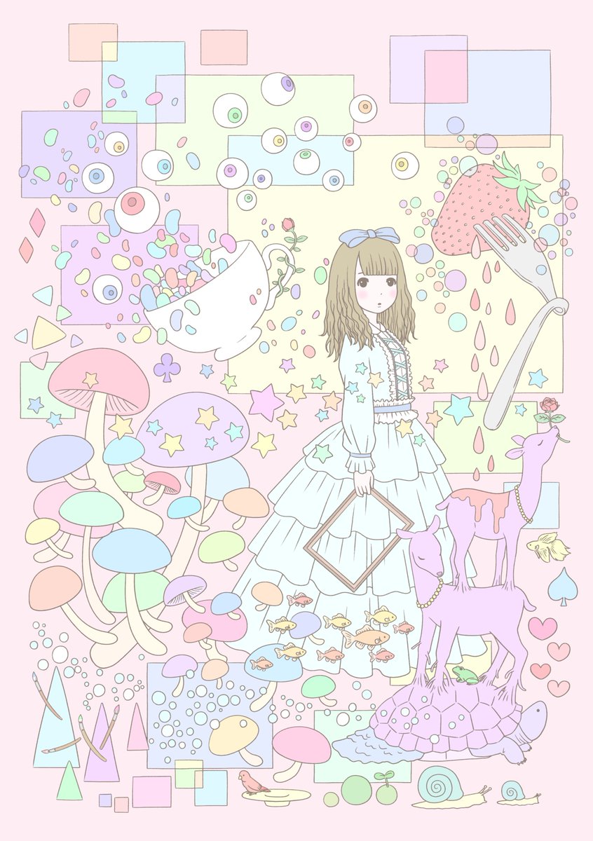 ʚめるɞ パステルカラーで背景にぎっしりイラスト描いてあるの可愛くて好きです ホーム画面に使わせていただきます 艸