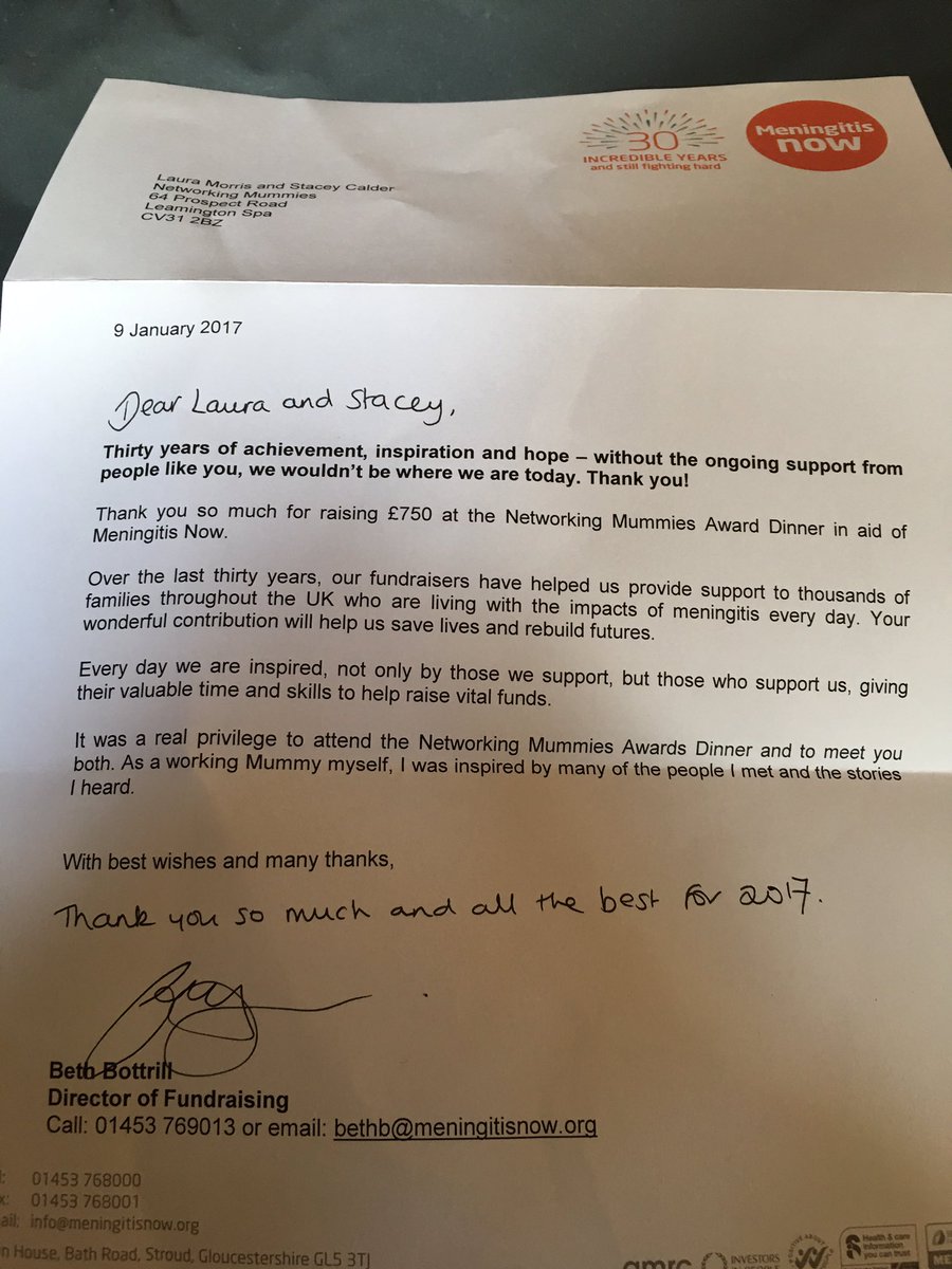 SBCollectiveUK's tweet photo. Lovely letter from @MeningitisNow for raising ยฃ750 at #nmawards2016 thanks to all that contributed @4CRMnews https://t.co/Qd21Ovwj7M