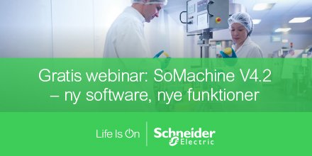 SchneiderElecDK's tweet image. Bliv opdateret på SoMachine V4.2, når ekspert Søren Nørgård den 26. januar præsenterer dig for de nyeste funktioner: bit.ly/2j6s864