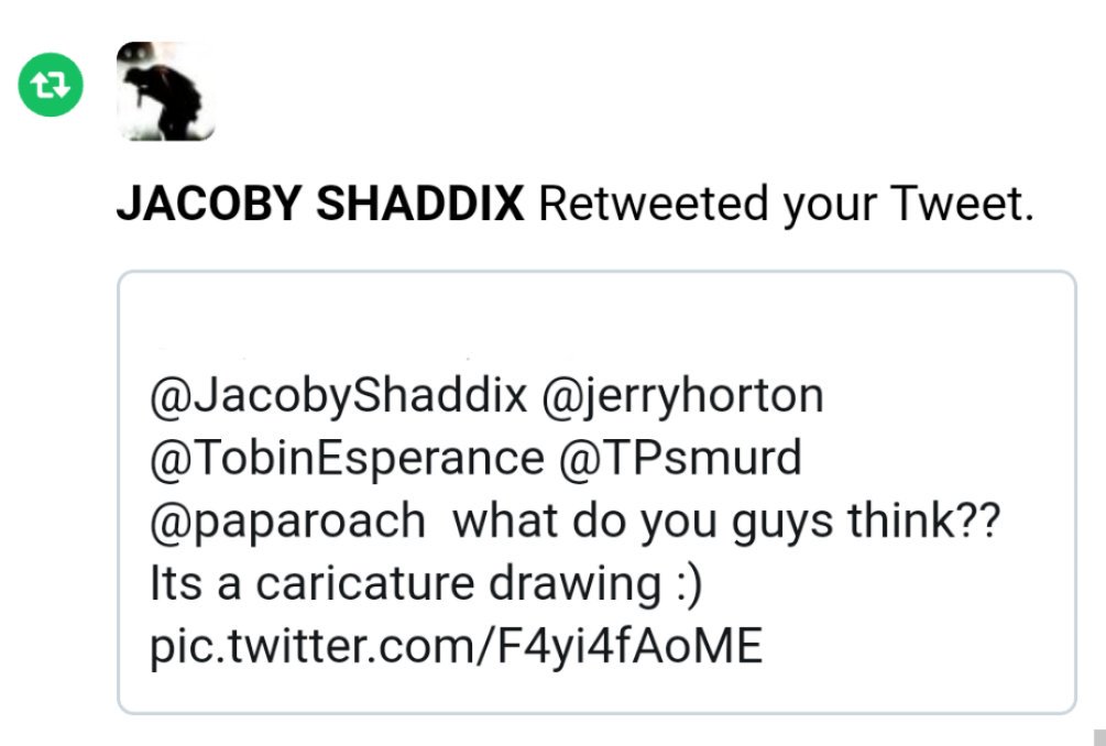 MaxAndCoh's tweet photo. 9th of Oct 2013 @JacobyShaddix retreated a pic I drew of the band(on a different account)&amp;11th of Jan 2017 @jerryhorton liked a tweet I did😄 https://t.co/BfOL4CIAOh