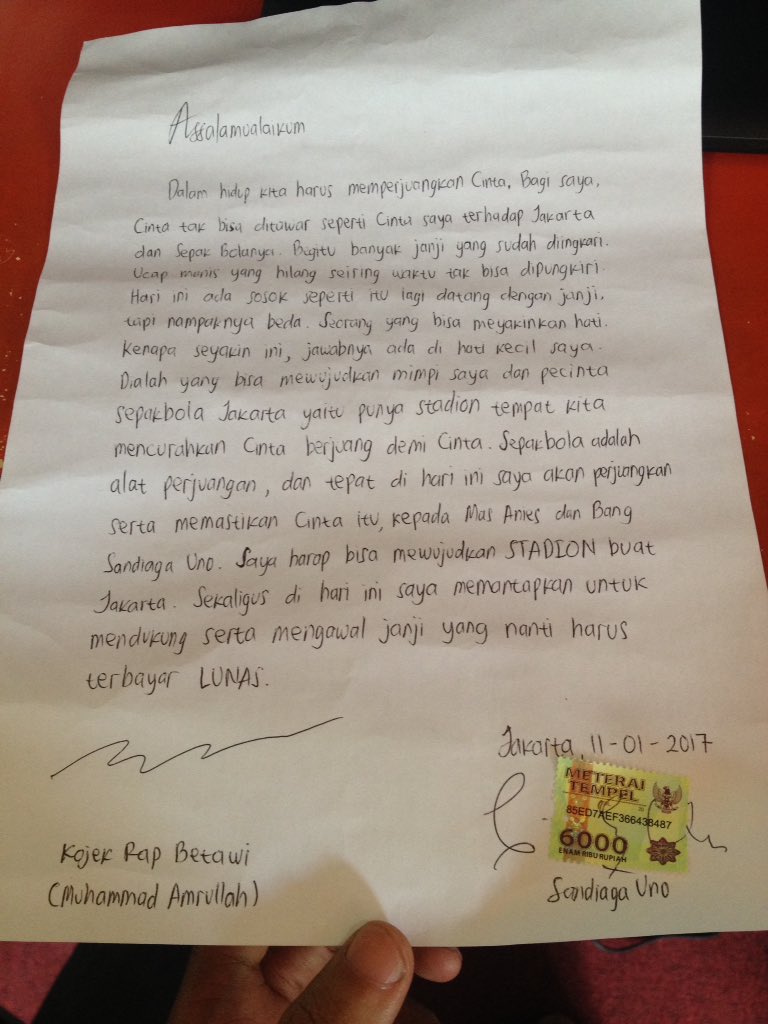 Surat Cinta Untuk SepakBola Jakarta tepat di hari wafatnye Bang Thamrin , kawal janji ini hingga terbayar Lunas #StadionJakart3