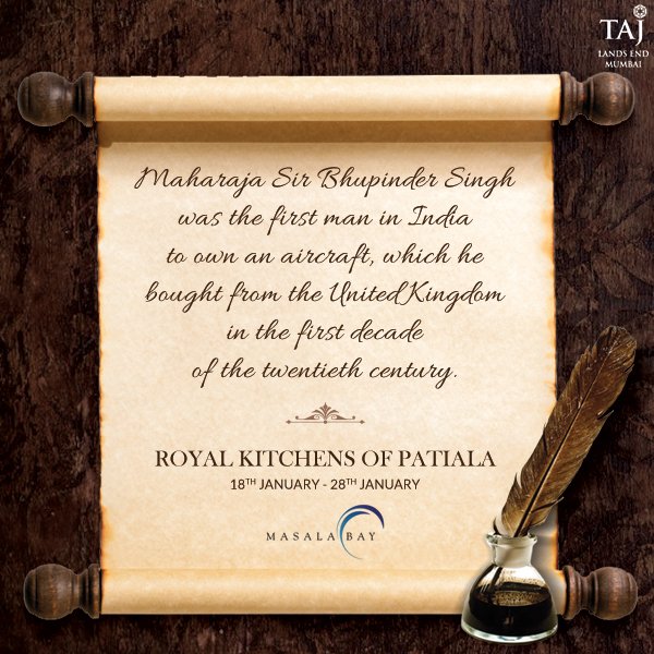 Maharaja Sir Bhupinder Singh bought the first aircraft in India from UK in 20th century! #RoyalKitchenOfPatiala at #TajLandsEnd