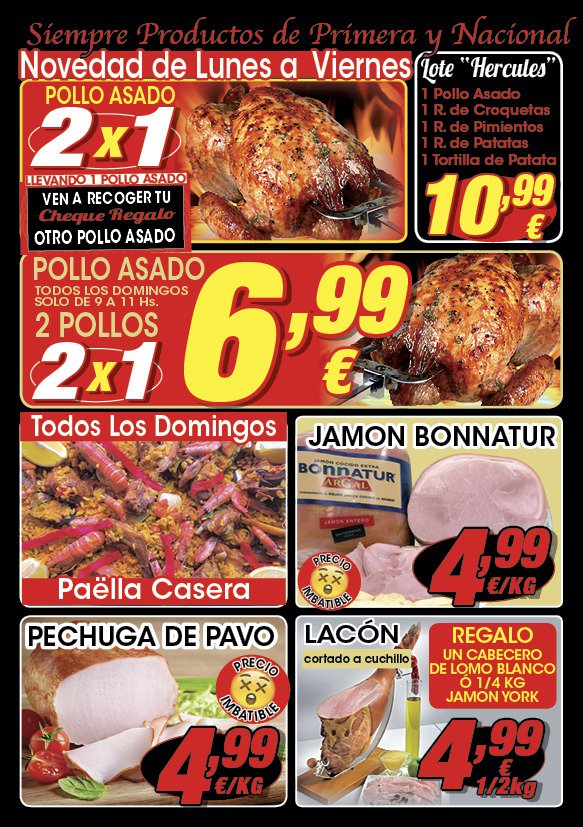almacendecarnes's tweet photo. OFERTAS DEL 12 AL 21 DE ENERO 2017
 #FILETESDEPECHUGA LIMPIOS 2.99€/KG LLEVANDO 3KILOS
 MARTES, JUEVES Y DOMINGO 60 #HUEVOS CLASE L 4.99€ https://t.co/ZXRrRaAidq
