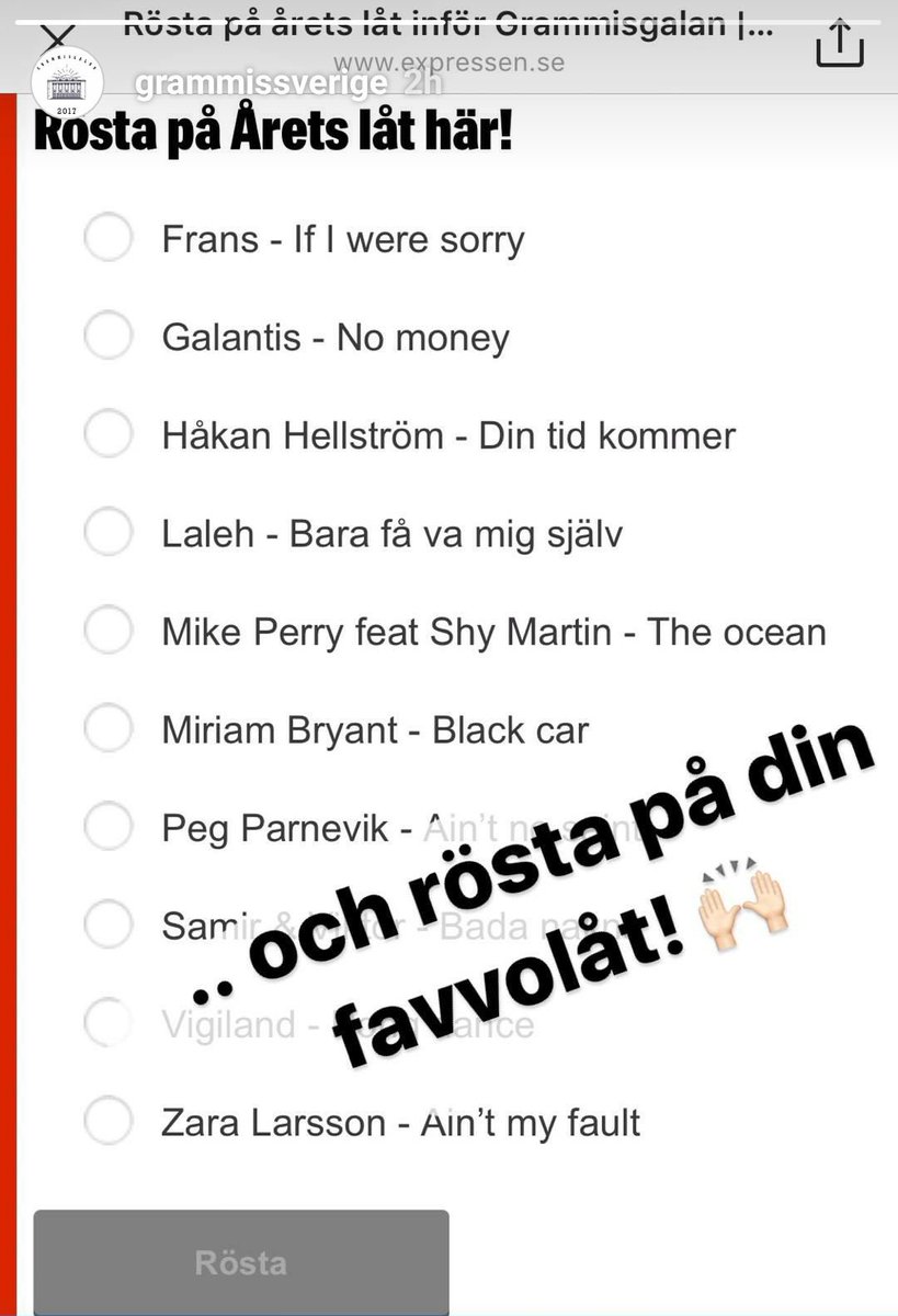 fransitaly's tweet photo. VOTE NOW #IfIWereSorry #SongOfTheYear @fransbyfrans #grammis17 @GrammisSverige @cardiacrecordss @SonyMusicSweden https://t.co/bbureZQ7SI