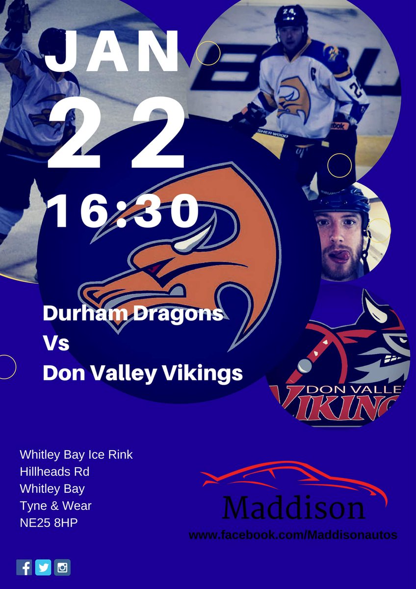 Dragons Vs Don Valley Vikings 22/01 faceoff 16:30 at Whitley Bay ice rink.