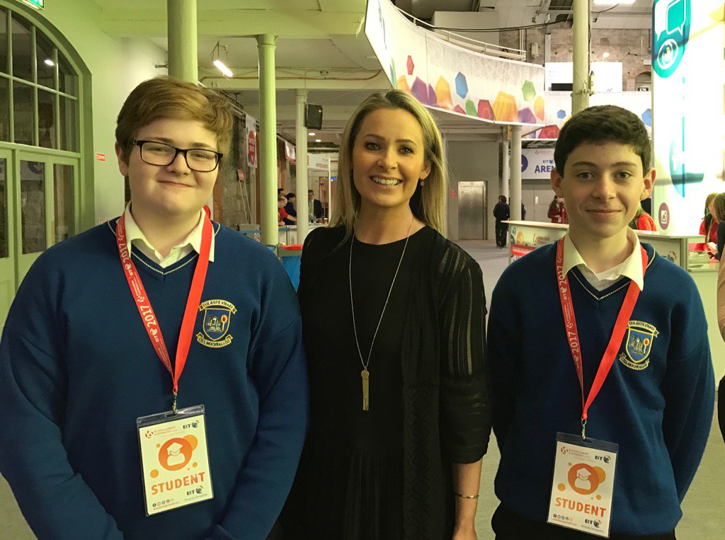 ColaisteIosaef's tweet photo. @BTYSTE @ColaisteIosaef Paul and Cathal at the BTYSE2017 with Sharon Ní  Bheoláin @rtenews https://t.co/rMZDurakHW