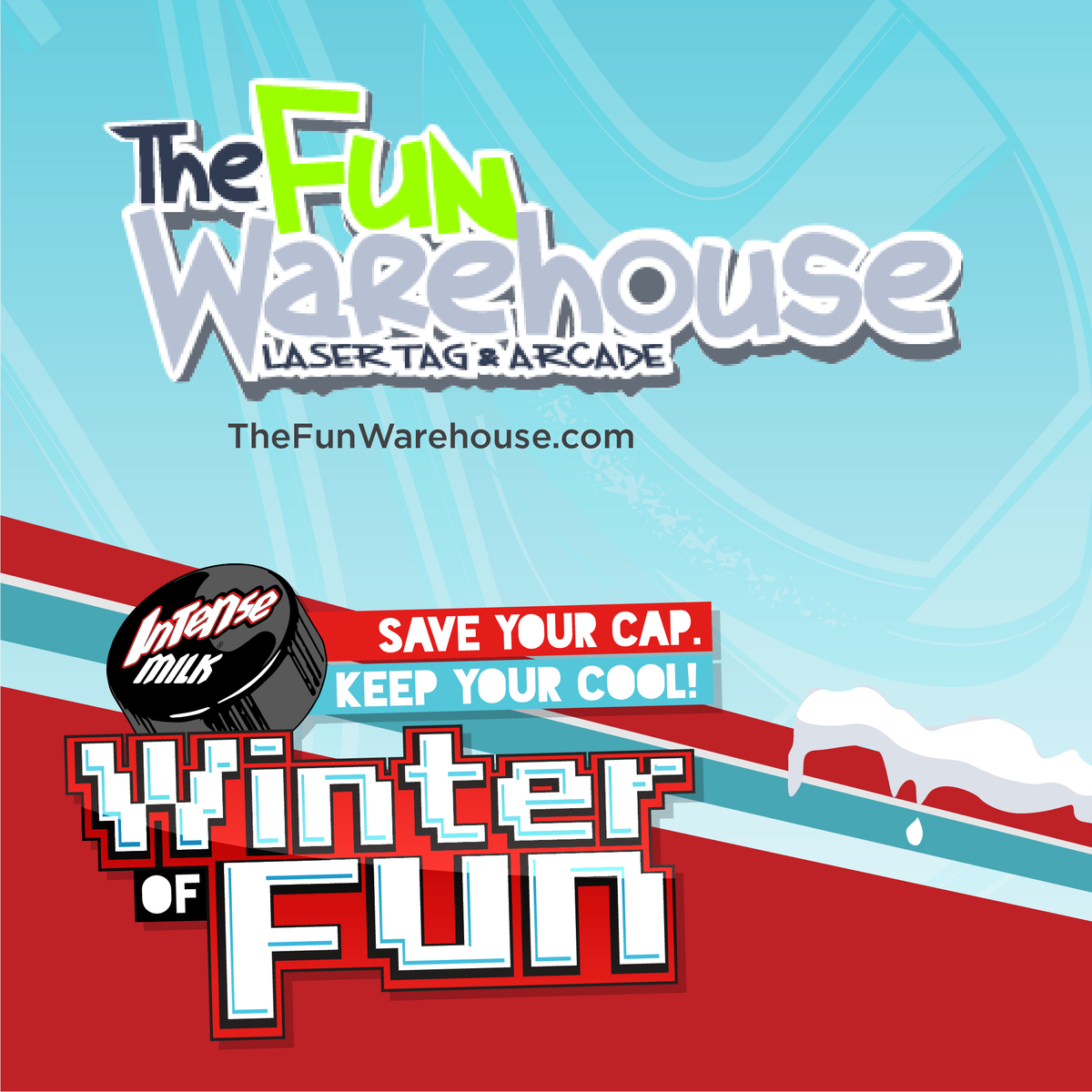 intensemilk's tweet photo. Purchase 2 games of Laser Tag, get 1 FREE at @TheFunWareHouse with an Intense Milk cap. #KeepYourCool #WinterOfFun https://t.co/zqpfrukmyG