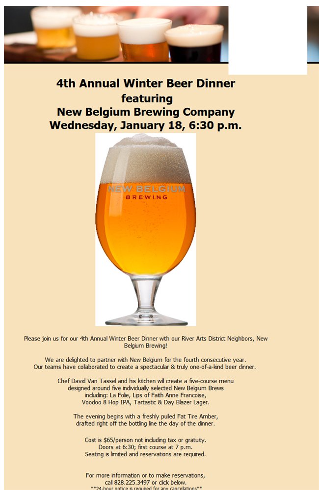 4th Annual #BeerDinner w/ @NewBelgium_Avl is next week! Book now! #avleat #avlbeer #avlrad bit.ly/2ijvS2V