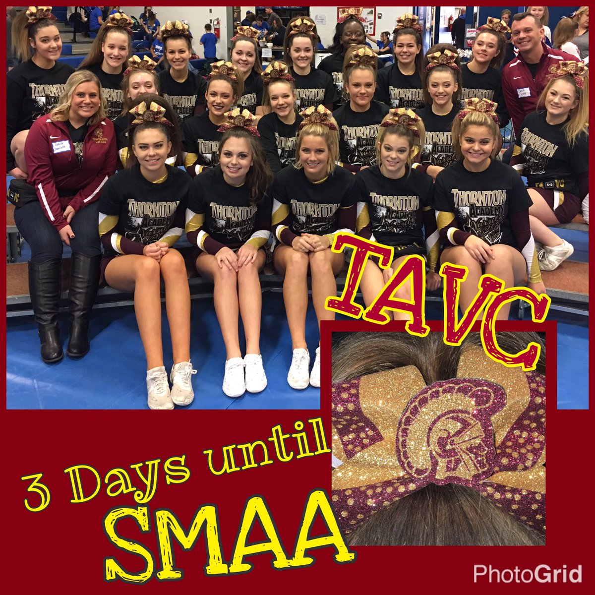 Thornton_Cheer's tweet photo. 3 Days until we compete at SMAA. Competition starts at 9am Saturday at Deering High School. 🏆 https://t.co/F2h3cf4QiC