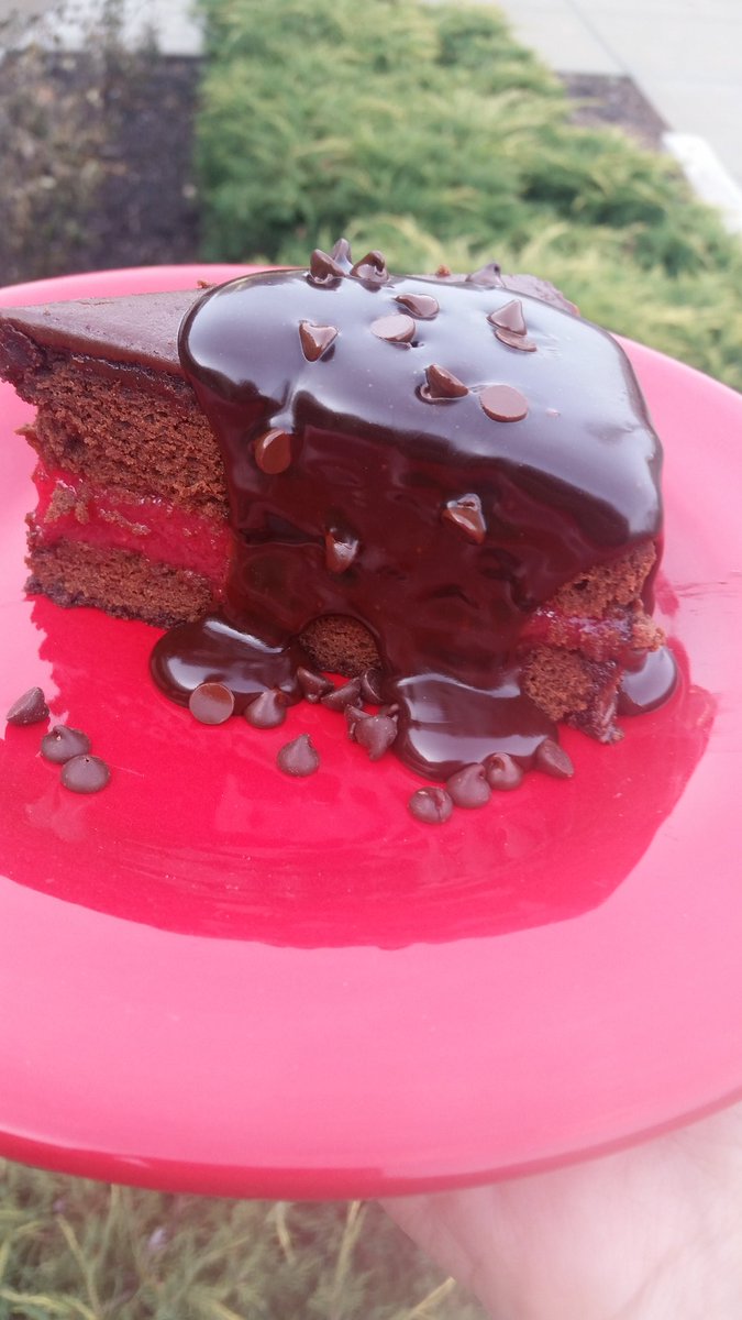When you own the bakery you get to  make what you want. I was craving chocolate cake, raspberry filling, ganache and chocolate chips.