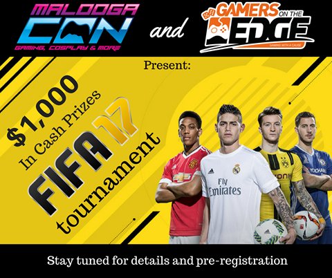 MaloogaCon's tweet photo. Don't forget about our #FIFA17 tourney, $1000 in cash prizes! Now is the time to step up and show your digital #soccer skills. April 1-2nd! https://t.co/GDqomIoPLZ