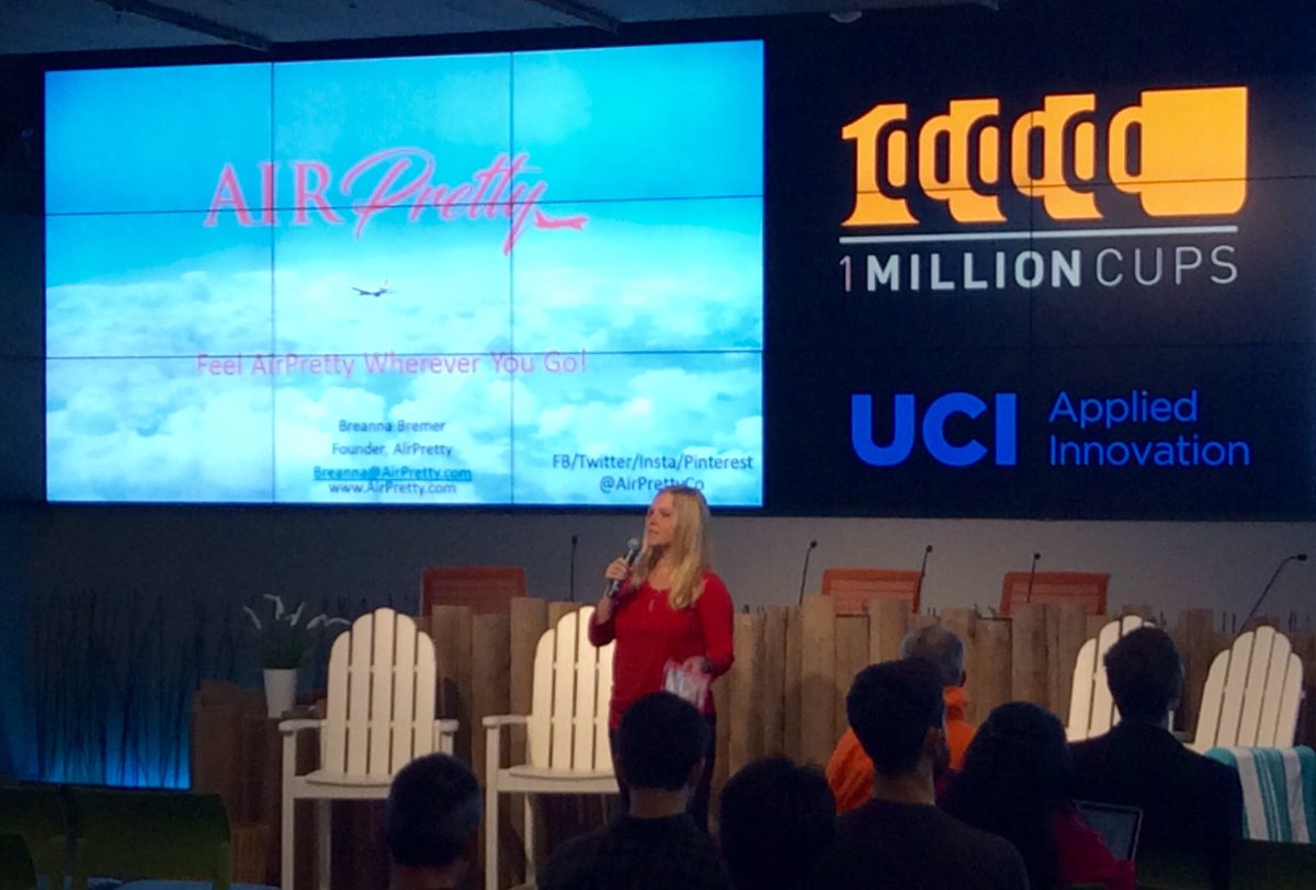 goranm's tweet photo. .@Breanna_Bremer at #1mcirv, founder of @AirPrettyCo - collection of travel sized products for women on a flight @1MillionCupsIRV @UCICove https://t.co/CurF7sTrlJ