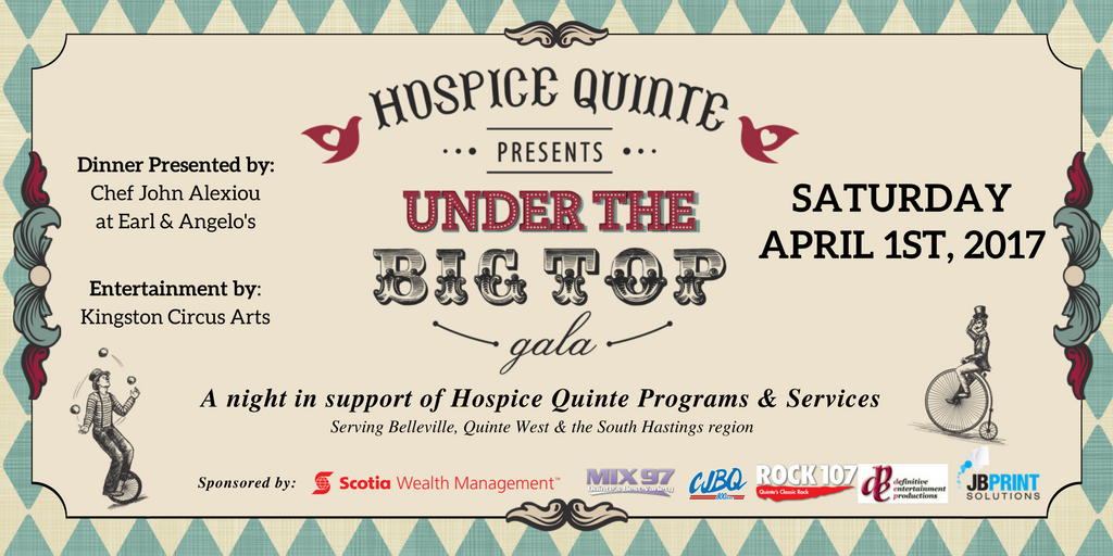 HospiceQuinte's tweet photo. Step right up! Tickets now available for the 2017 #hospicebigtop Gala Fundraiser! Join us April 1st, 2017 in support of #hospicequinte. https://t.co/19Ez9mUYOn